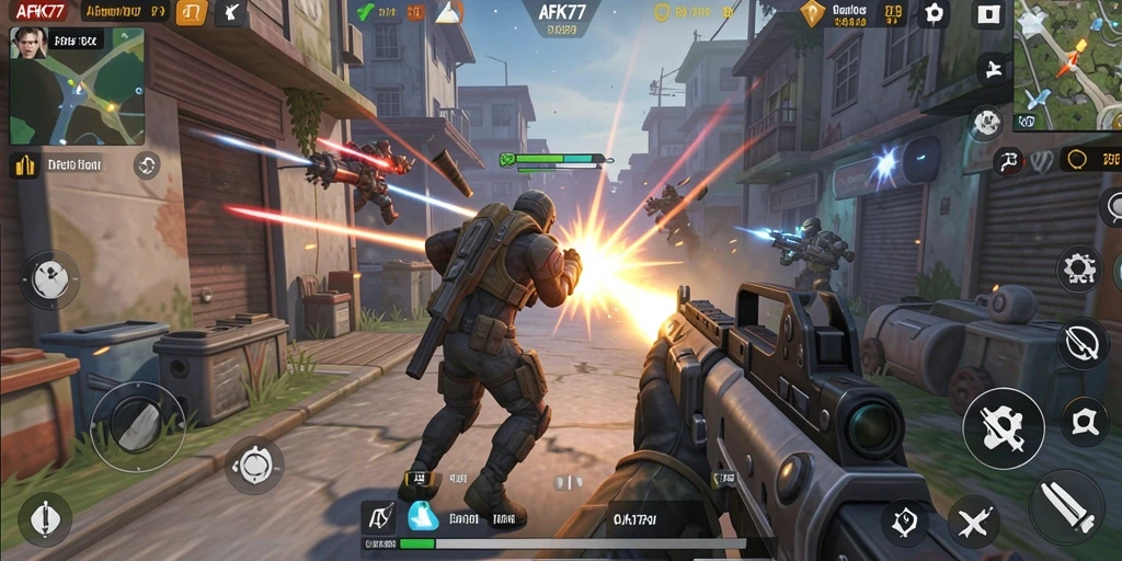 Screenshot menunjukkan aksi pertarungan seru dalam game TPS.