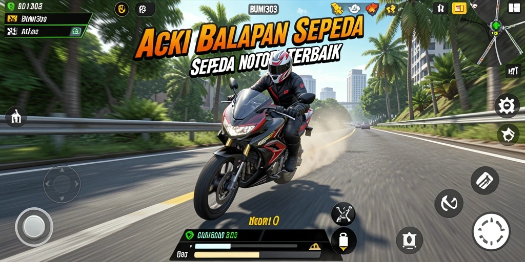 Gameplay mendebarkan dari BUMI303 menunjukkan aksi balapan motor yang seru.