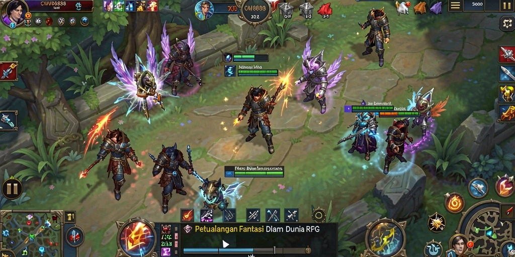 Tangkapan layar utama CW8888 menampilkan aksi pertempuran seru dalam dunia RPG.