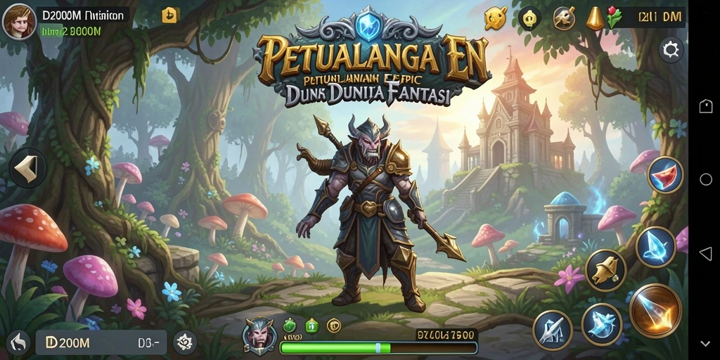 Tampilan layar permainan D200M menunjukkan aksi pertarungan epik dalam dunia RPG.