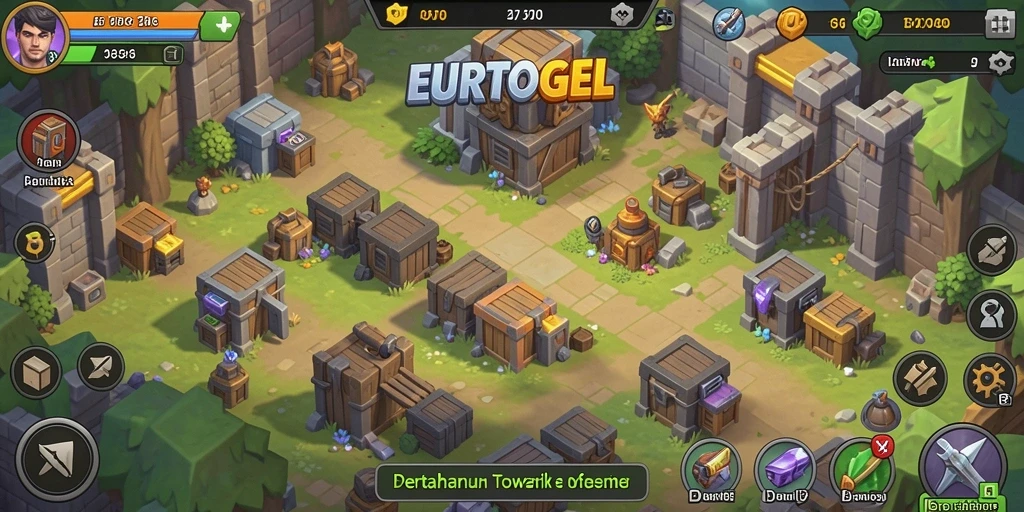 Tampilan menara strategis dan aksi seru dalam gameplay Tower Defense.