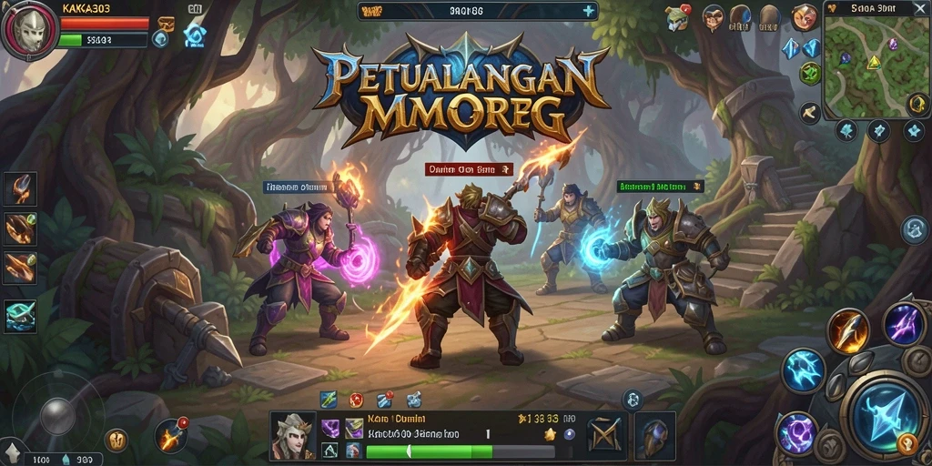 Screenshot KAKA303 menampilkan aksi petualangan karakter dalam dunia MMORPG yang luas.