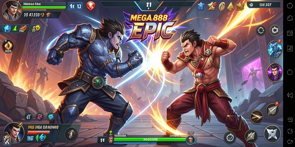 Tampilan gameplay MEGA888 yang mendebarkan saat pertarungan terjadi.