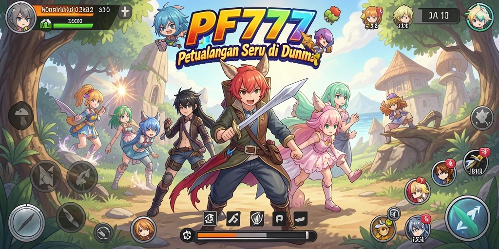 Tampilan menakjubkan dari gameplay PF777 dengan karakter anime yang memukau.