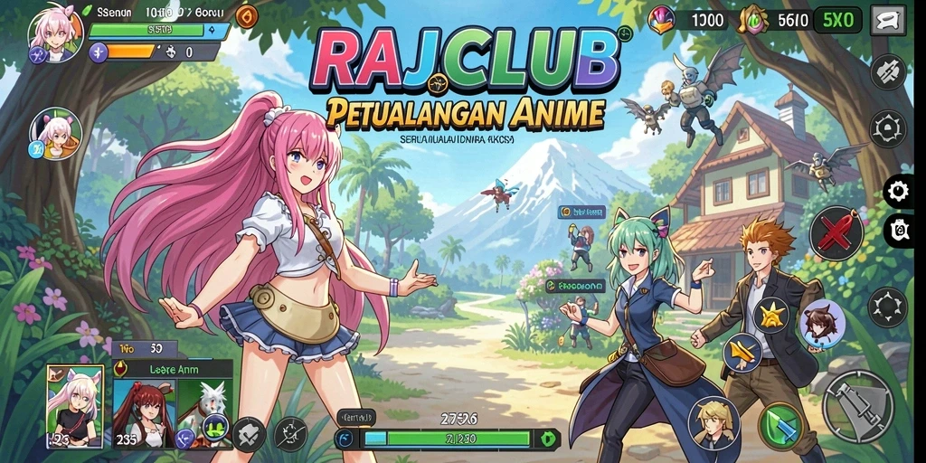 Tampilan gameplay menarik RAJACLUB yang penuh warna dan karakter unik.