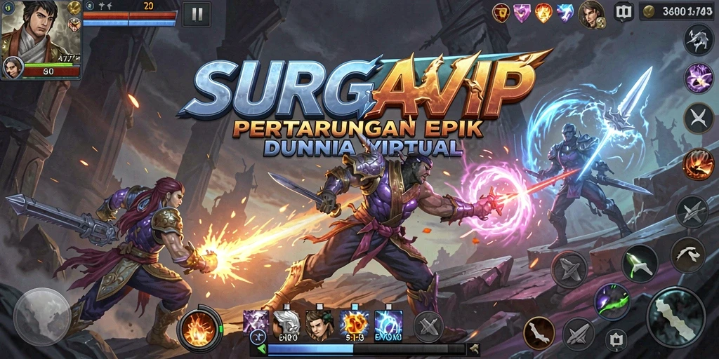 Gameplay SURGAVIP dengan pertarungan seru dan karakter menarik.