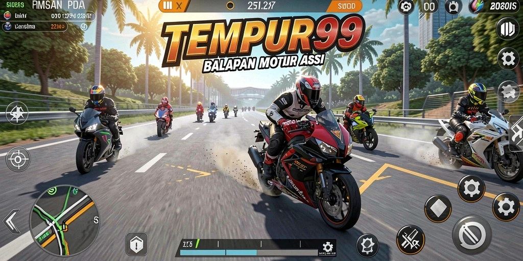 Gameplay seru dalam balapan motor di TEMPUR99.